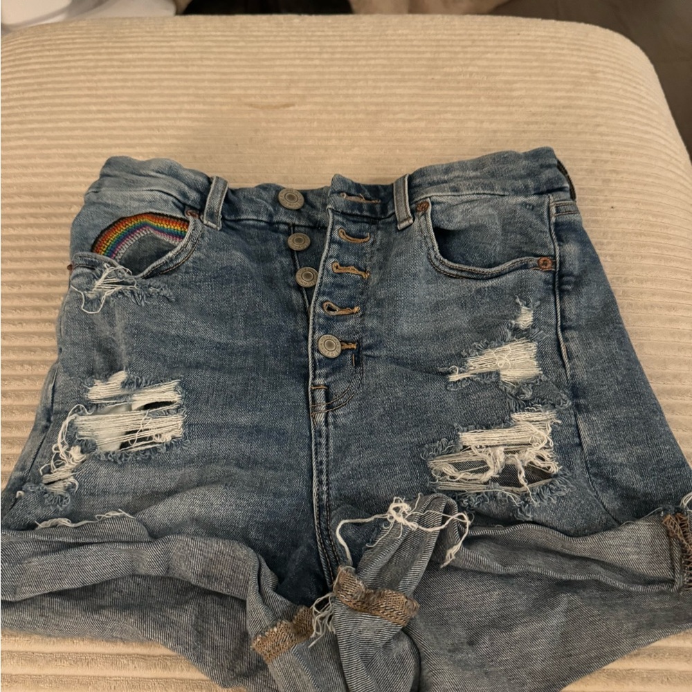 American Eagle Outfitters High Rise Distressed Denim Shorts
